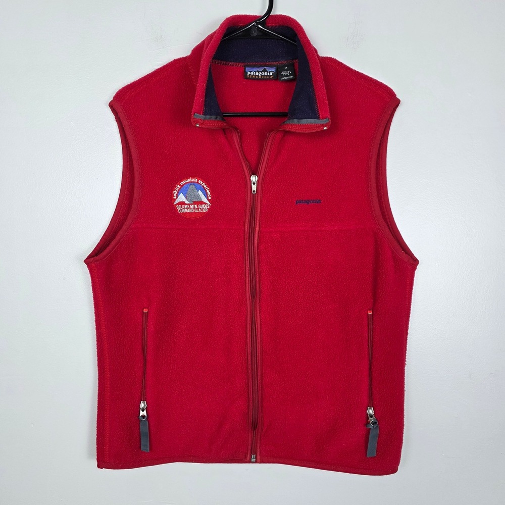Patagonia Synchilla Vest USA 90s Red Selkirk Glacier Guide Patch Vintage Fleece
